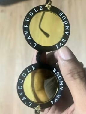 Black Round Sunglasses With Vintage Gold Bee Frames Yellow Granite Lens Kids